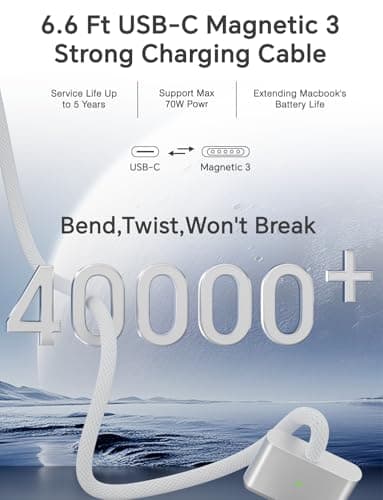 Charger for MacBook Air 13/15" (M1-M3, 2021-2025) & MacBook Pro 14" (M1-M4)70W Type C Power Adapter Includes 6.6FT C to Magnetic 3 Cable LED, Powerful Connection Between 20021-2025 (Original Quality) - Image 4