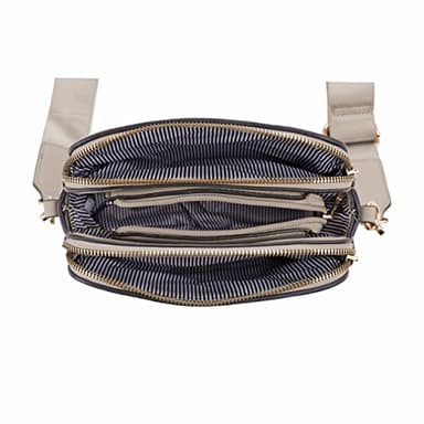 EVVE Triple Zip Small Crossbody Camera Bag with Wide Guitar Strap | Taupe - Image 5