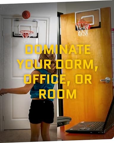 SKLZ Pro Mini Basketball Hoop - 18" x 12" Clear, Shatterproof Backboard, Breakaway Rim, Heavy Duty Net, & 5" Ball - Easy Mount Padded, Slide-On Over-Door Mounts - Suitable for Office, Dorm, Bedroom - Image 8
