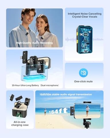 PQRQP Wireless Microphone for iPhone, iPad, Android(Lightning/USB C), Dual Microphones 20 H Battery Life, Mini Microphone, Cordless Double Mics for Video Recording, YouTube, TikTok, 164FT - Image 5