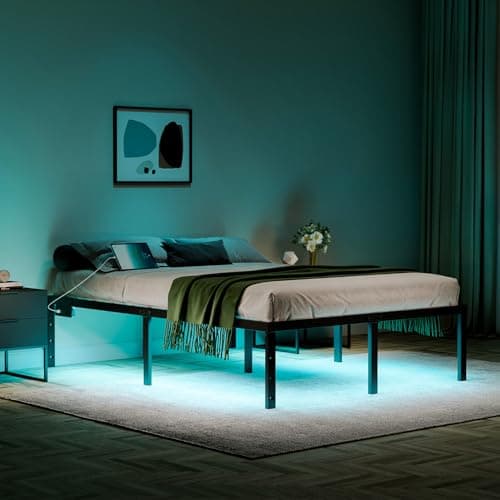 HAVONIZD Queen Size Bed Frame with LED Lights & Charging Station - 18 Inch Heavy Duty Metal Platform Bed Frame No Box Spring Needed, Easy Assembly, No Noise - Image 1