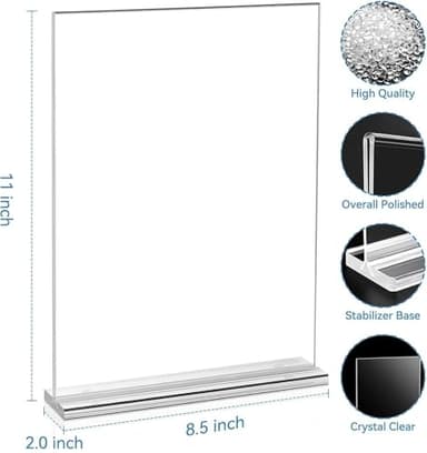 EHWINE Acrylic Sign Holder 8.5 x 11, 10 Pack Double-Sided Stand up Table Top Sign Holders, Clear Acrylic Picture Frame Menu Flyer Paper Holder Display Stand for Office Business Store Wedding Party - Image 4