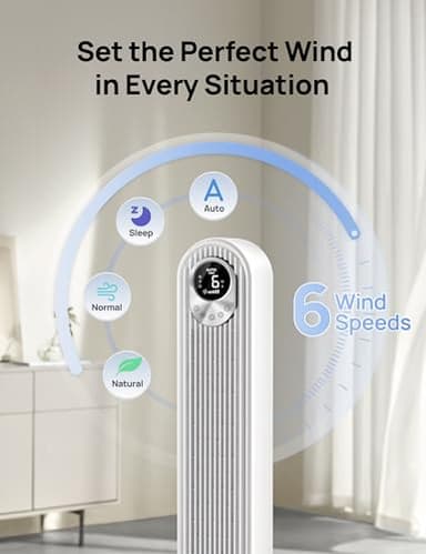 Dreo Tower Fan 42 Inch, Cruiser Pro T1 Quiet Oscillating Bladeless Fan with Remote, 6 Speeds, 4 Modes, LED Display, 12H Timer, White Floor Standing Fan Powerful for Indoor Home Bedroom Office Room - Image 5