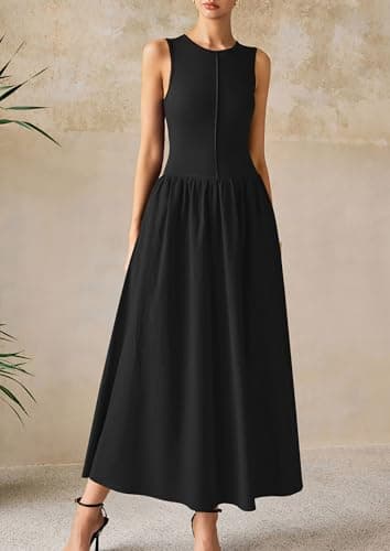 PRETTYGARDEN Maxi Dresses for Women 2025 Summer Casual Sleeveless Patchwork Flowy Vacation Sundress Knit Long Work Tank Dress(Black,Large) - Image 7