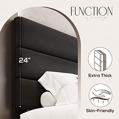 WEEWAY King Bed Frame Platform Bed with Velvet Upholstered Headboard and Wooden Slats Support, Heavy Duty Mattress Foundation, No Box Spring Needed, Easy Assembly, Black - Image 5