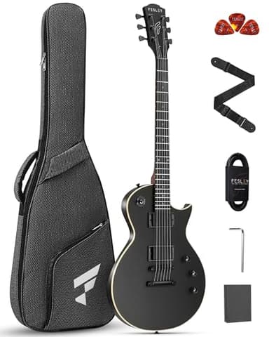 Fesley 39" LP Electric Guitar Kit: Full Size Solid Body Electric Guitars for Beginners with Humbucker Pickups, Poplar Body, Mahogany Neck,22 Frets,6 String Guitar with Gig Bag,Cable,FLP350,Matte,Black - Image 1