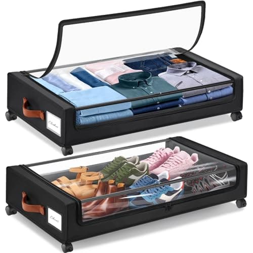Gocvo 2Pack Under Bed Storage with Wheels,30.71 * 17.13 * 6.5 Inches Foldable Underbed Storage Containers Organizers Bins for Clothes Shoes Blankets Sweater (Black) - Image 1