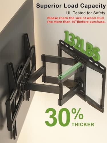 USX Mount Full Motion TV Wall Mount for 42-85 inch, TV Mount Swivel and Tilt,Wall Mount Bracket with Dual Articulating Arms Up to 132lbs, VESA 600x400mm, Max 16" Wood Studs, UL Listed XML019 - Image 8
