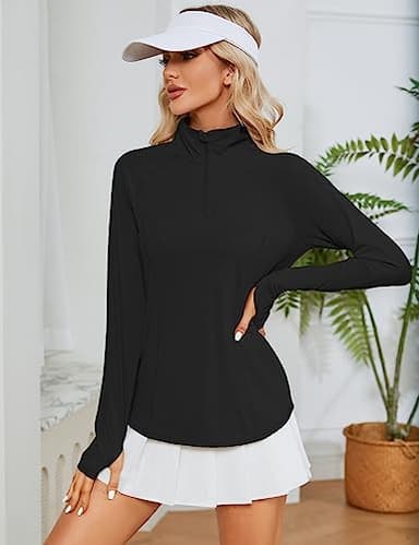 LOMON Women UPF 50+ Cool Shirts Lightweight Pullover 1/4 Zip Long Sleeve Sun Protection Quick Dry Exercise Tops(Black,M) - Image 6