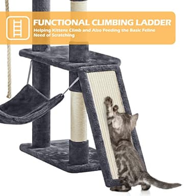 Yaheetech Cat Tree, 82.5in Large Tower w/Hammock, 2 Kitty-Ear Perches, 2 Cozy Condos, Scratching Posts, Basket, Furniture for Large Cats, Kittens, Dark Gray - Image 7