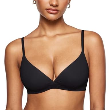 INLYRIC Women's Inbarely Triangle Bralette Comfortable Unlined V Neck Wireless Smoothing Bra Top Stretch Black Small - Image 1