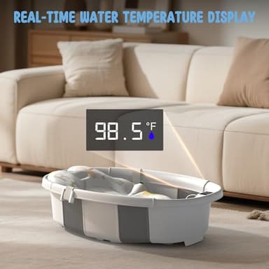 TOSGN Collapsible Baby Bathtub, 3s to Install, Baby Bath Tub with Soft Cushion & Thermometer, 0-36 Months Newborn Bathtub, Portable Travel Baby Tub, Grey - Image 6