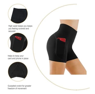 THE GYM PEOPLE High Waist Yoga Shorts for Women Tummy Control Fitness Athletic Workout Running Shorts with Deep Pockets (Medium, Black) - Image 6
