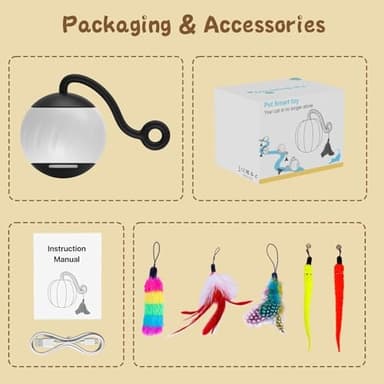 Interactive Cat Toys for Indoor Cats, DIY 5 in 1 Automatic Moving Cat Ball Toys/Puppies Toys with LED Rainbow Lights, Smart Sounds&Touch Control Cat Toys,USB Rechargeable (Grey - Image 8