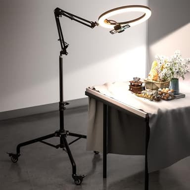 UBeesize Pro LED Ring Light Tripod with Phone Holder & Casters, Adjustable Overhead Phone/Camera Mount for iPhone, Video Recording, Live Streaming, Cooking (Mobile Stand with Light & Tripod) - Image 1