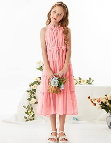 GRACE KARIN Girls Flowy Maxi Dress Sleeveless Spring Casual A-line Dress for Girls Light Pink 8Y - Image 3