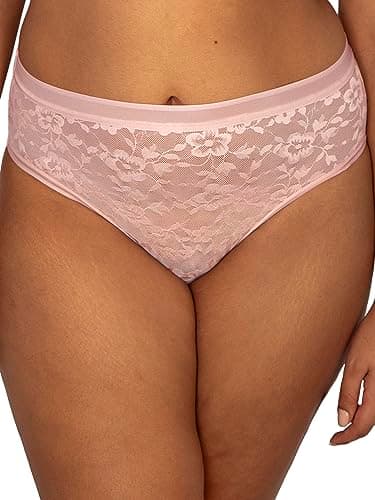 Curvy Couture Women's High Cut Brief Underwear, Blushing Rose Lace - Image 1