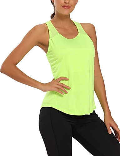 Aeuui Womens Workout Tops for Women Racerback Tank Tops Mesh Yoga Shirts Athletic Running Tank Tops Sleeveless Gym Clothes Fluorescent Yellow - Image 2