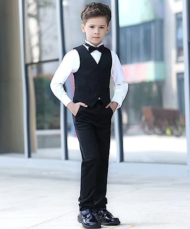 YuanLu Boys Colorful Formal Suits 5 Piece Slim Fit Dresswear Suit Set (Black, 7) - Image 3