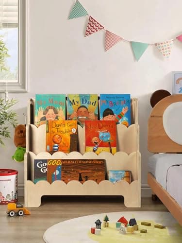 Tohiasen Kids Bookshelf Wooden 3-Tier, Scalloped Book Shelf for Kids Rooms, Front Facing Toddler Montessori Bookshelf, Baby Nursery Book Shelves Kids Classroom Bookshelf Bookcase - Image 8