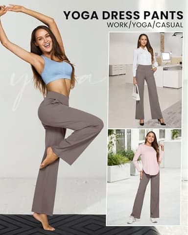 G4Free Straight Leg Yoga Pants Women High Waisted Wide Leg Flare Stretchy Tummy Control Leggings Comfy Sweat Pants with Pockets(Taupe,S,35") - Image 6