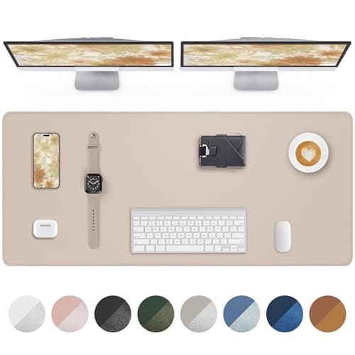 AFIING Leather Desk Pad Protector, Office Mat, Large Mouse Pad, Non-Slip PU Leather Blotter, Waterproof Writing Pad for Office and Home (Beige) - Image 1