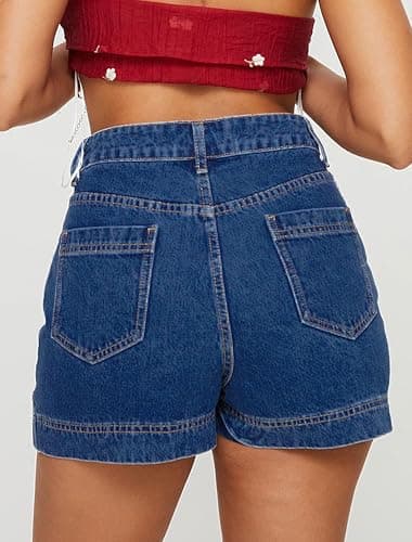 IWD Jean Skorts for Woman 2025 Trendy High Waisted Y2k Mini Skirt Stretchy Denim Shorts Skort Country Concert Outfits (Dark Blue, Small) - Image 3