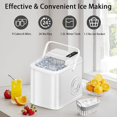 DollarDash 26LBS Per Day Portable Countertop Ice Maker, Self-Cleaning 2 Sizes of Bullet Ice Machine with Scoop and Basket, 9 Cubes in 6 min,Ideal for Home/Kitchen/Bar/Camping (Home, 26lbs/Day) - Image 2