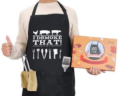 YuanDe Funny Apron for Dad – I’D Smoke That – Father’s Day BBQ Gift for Men – One Size Fits Most – Black Cooking Apron with 3 Pockets for Husband, Boyfriend - Image 1