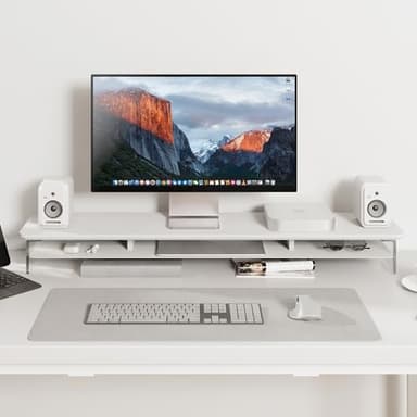 Fenge Acrylic Monitor Stand Riser, 42.5 Inches Dual Monitor Stand with Metal Storage, 2 Tier Acrylic Computer Riser for Desk, Clear Laptop Stand for PC, Laptop, Printer, TV, White - Image 2