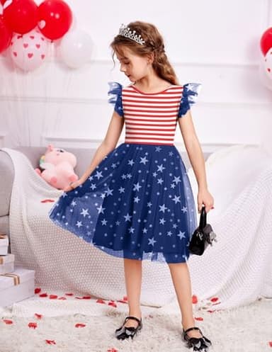 Arshiner Girls Tutu Dress 4th of July Dress Toddler Tulle Dresses Red Stripes 6 Years - Image 5