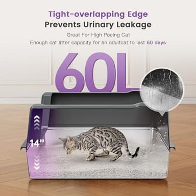 XXXL Stainless Steel Cat Litter Box with High Sides, 28" L x 20" W x 14" H Extra Large Litter Box for Big Cats and Multiple Cats, Enclosure Cat Litter Pan with Anti-Urine Leakage, Easy Clean - Image 3