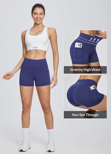 baleaf Biker Shorts Women Yoga Gym Workout Spandex Running Volleyball Tummy Control Compression with Pockets 3" Navy Blue XXL - Image 3