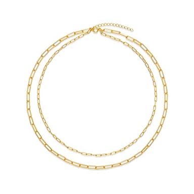 Amazon Essentials 14K Gold Plated Layered 2 Row Chain Necklace, Yellow 14K Gold - Image 3