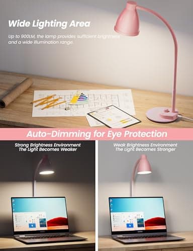 BOHON Cute Desk Lamp with USB Charging Port, Pink Lamp 3 Color Modes Dimmable LED Reading Lamp, Flexible Gooseneck Auto Dimming Table Task Light for Home Office Dorm Bedside, Pink - Image 5
