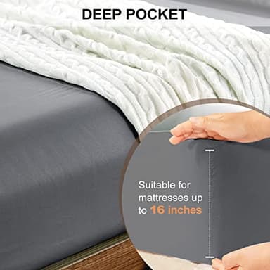 FreshCulture King Fitted Sheet Only - Hotel Quality Fitted Sheet King Size - Ultra Soft & Breathable - Brushed Microfiber - Deep Pocket - Cooling Fitted Sheets for King Size Bed (Dark Grey) - Image 4