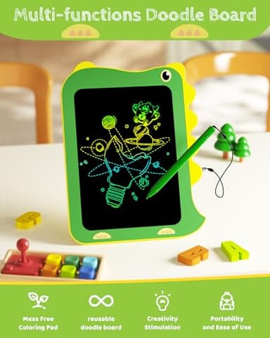 TEKFUN LCD Writing Tablet for Kids, Doodle Board Drawing Pad, Dinosaur Toys for Kids, Travel Toys for 3 4 5 6 Year Old Boys Girls, Easter Birthday Christmas Gifts (8.5in Green) - Image 3