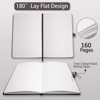 Heture Hardcover Notebooks, 6 Packs A5 Lined Journals Notebook for Writing 160 Pages, 8.2 x 5.5 inch, Black Classic Ruled Notebooks for College/Work/Travel (Black-6 Pack) - Image 5