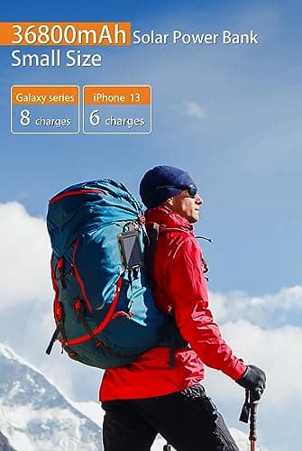 WONGKUO Solar Charger Power Bank - 𝟮𝟬𝟮𝟰 𝙐𝙥𝙜𝙧𝙖𝙙𝙚 36800mAh Solar Phone Charger, QC3.0 Fast Charger with LED Flashlight, IP65 Waterproof Portable Power Bank for Outdoor Activities - Image 3