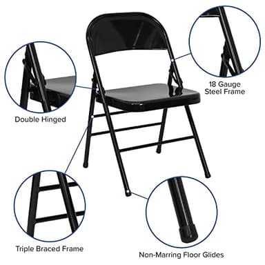 Flash Furniture 4 Pack HERCULES Series Triple Braced & Double Hinged Black Metal Folding Chair - Image 6