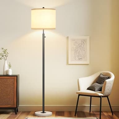 Nintiue Dimmable Floor Lamp for Living Room, 11W LED Bulb Included, Modern Standing Lamp with Marble Base, Tall Pole Light with White Linen Shade for Bedroom Reading Office Corner Nursery-Black - Image 8
