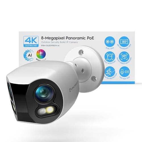 Amcrest Dual-Lens 4K (8MP) Outdoor Security POE Camera, 2 x 4MP Lenses PoE AI Bullet IP Camera, 65ft Night Color, Face Detection, Panoramic 180° FOV, 4K@15fps IP8M-DLB2998EW-AI (White) - Image 1