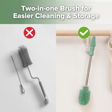 haakaa Cleaning Brush Silicone Bottle Brush Double-Ended Soft Silicone Bristles for Breast Pumps, Breast Milk Collectors, Baby Bottles, Teats, Breastmilk Storage Bags, Pea Green-1pk - Image 6