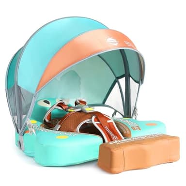 Mambobaby Non-Inflatable Baby Pool Float with Tail and Canopy UPF 50+ Sun Protection No Flip Over Infant Swim Float Skin-Friendly Mambo Float Swim Trainer Solid Baby Swimming Ring Aged 3-24 Months - Image 1