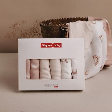 GLLQUEN BABY Receiving Blanket Boy Cotton Muslin Swaddle Blankets Girl Newborn Squares Breathable & Soft Thin Baby Blankets Cloths Double Absorbent Infant Swaddling Wrap - 6 Pack (Sun) - Image 6