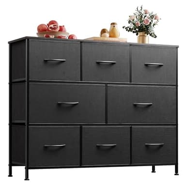 WLIVE 8 Drawer Dresser for Bedroom, Fabric Black Dresser with Large Storage Drawer Unit for Entryway, Chest of Drawers for Living Room - Image 1