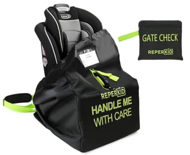 reperkid Car Seat Travel Bag for Airplane, Black and Green, 33" H x 18" W x 18" D, Fits Most Convertible, Booster and Infant Car Seats – Premium Waterproof Cover, Adjustable Shoulder Strap - Image 1