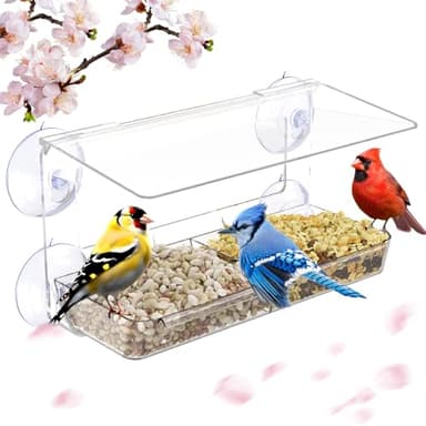 MrCrafts Nature Window Bird Feeder with Strong Suction Cups, Clear Window Bird feedersfor Viewing, Cardinal Bird Feeders for Outside, Unique Gift - Image 1