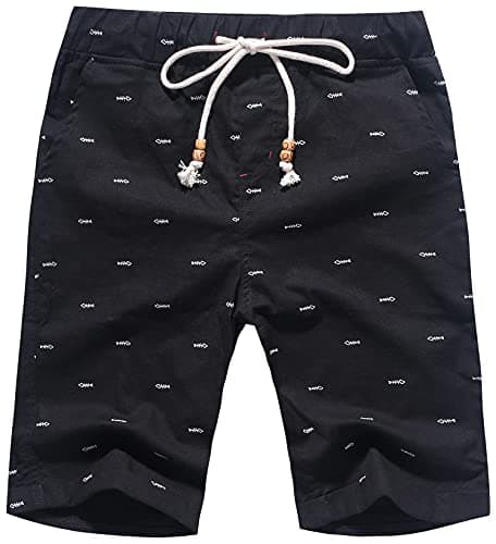 Janmid Men's Linen Short Casual Drawstring Summer Beach Floral Shorts for Men Black Fish 2XL - Image 1