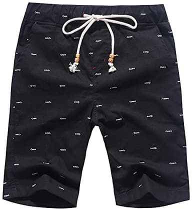 Janmid Men's Linen Short Casual Drawstring Summer Beach Floral Shorts for Men Black Fish 2XL - Image 1
